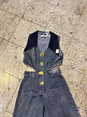 Denim Wide Leg Jumpsuit in Blue Like New